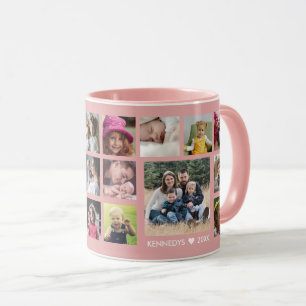 Create Your Own 22 Photo Collage Family Name Pink Mug