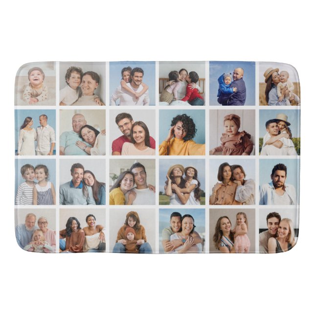 Create Your Own 24 Photo Collage Editable Colour Bath Mat (Front)