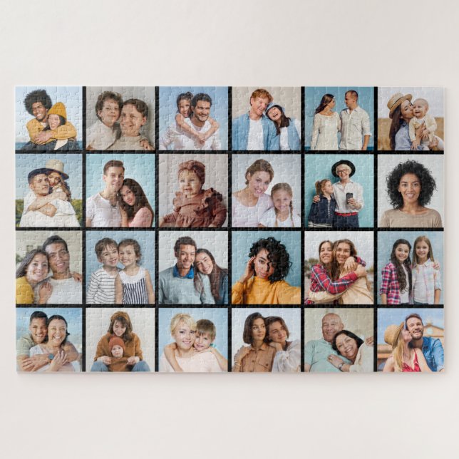 Create Your Own 24 Photo Collage Editable Colour Jigsaw Puzzle (Horizontal)