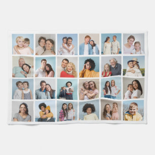 Create Your Own 24 Photo Collage Editable Colour Tea Towel