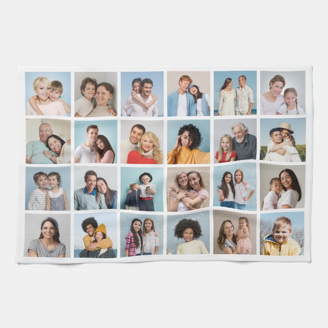 Create Your Own 24 Photo Collage Editable Colour Tea Towel (Horizontal)