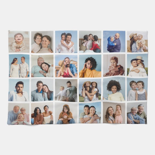 Create Your Own 24 Photo Collage Editable Colour Tea Towel (Horizontal)