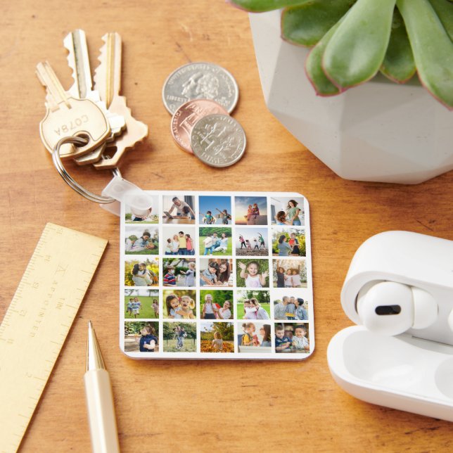 Create Your Own 25 Photo Collage Editable Key Ring (Desk)