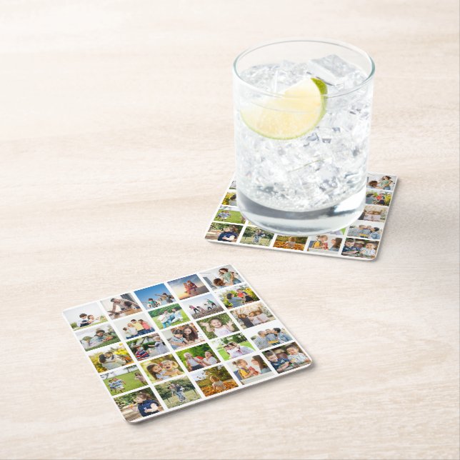 Create Your Own 25 Photo Collage Editable Square Paper Coaster (Insitu)