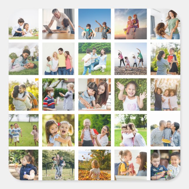 Create Your Own 25 Photo Collage Editable Square Sticker (Front)