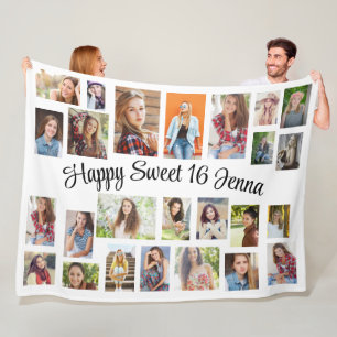 Create Your Own 25 Photo Happy Sweet 16  Fleece Blanket