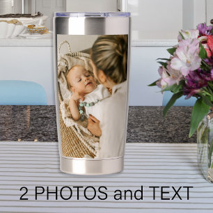 Create your own 2 photo and text personalised  insulated tumbler