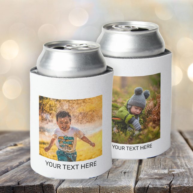 Create Your Own 2 Photo Front Back Your Text  Can Cooler (2-photo custom can cooler)