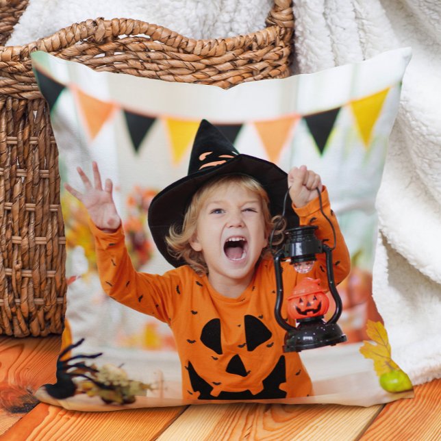 Create Your Own 2 Photo Halloween Child Grandchild Cushion (2-photo Halloween Pillow for parents, grandparents, aunts, uncles...)