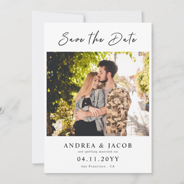 Create Your Own 2 Photo Wedding Save the Date Card (Front)