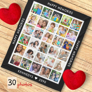 Create Your Own 30 Photo Collage Family Name Black Fleece Blanket