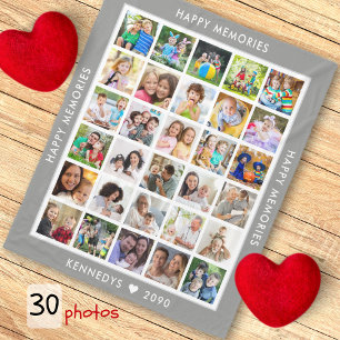 Create Your Own 30 Photo Collage Family Name Grey Fleece Blanket