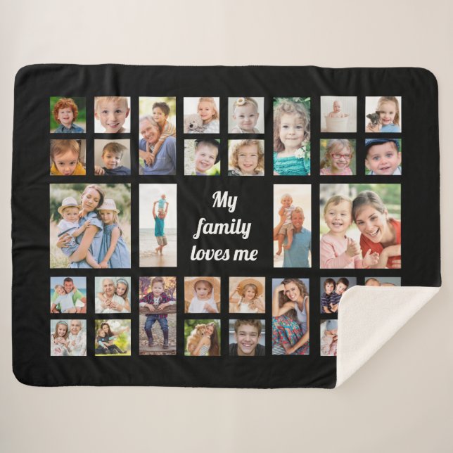 Create Your Own 32 Family Photo Collage Sherpa Blanket (Front (Horizontal))