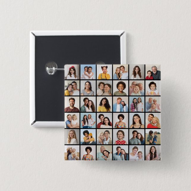 Create Your Own 36 Photo Collage 15 Cm Square Badge (Front & Back)