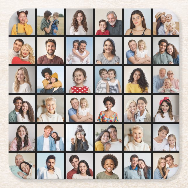 Create Your Own 36 Photo Collage Square Paper Coaster (Front)
