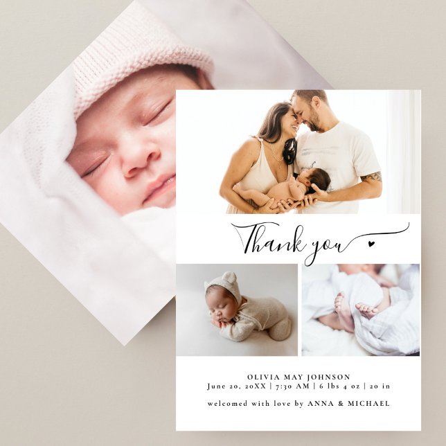 Create Your Own 3 Collage Multi Photo Baby New  Thank You Card (Creator Uploaded)