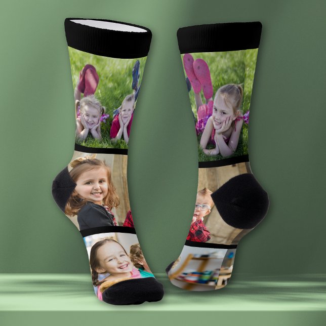 Create Your Own 3 Family Kids Photo Collage  Black Socks (Creator Uploaded)