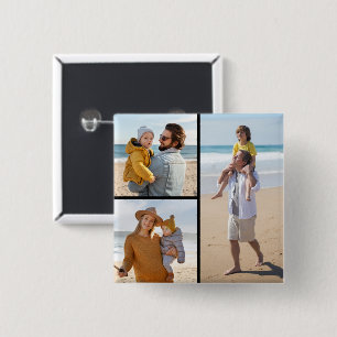 Create Your Own 3 Photo Collage 15 Cm Square Badge