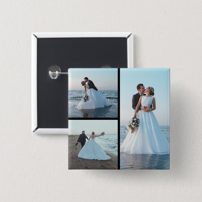 Create Your Own 3 Photo Collage 15 Cm Square Badge (Front & Back)