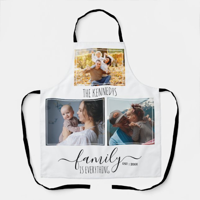 Create Your Own 3 Photo Collage Family Quote Name Apron (Front)