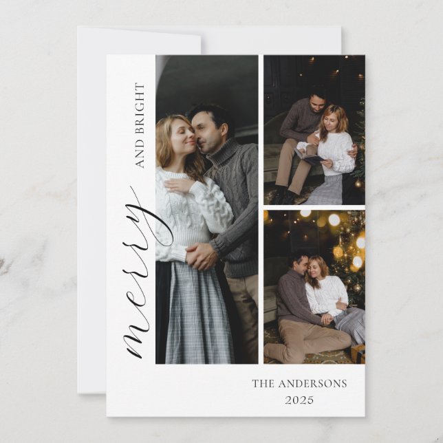 Create Your Own 3 Photo Collage Greeting Holiday Card (Front)