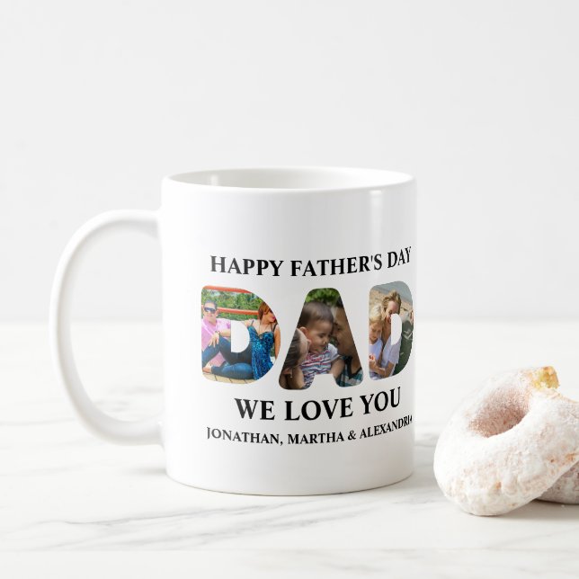 Create your own 3 photo collage Happy Fathers day Coffee Mug (With Donut)
