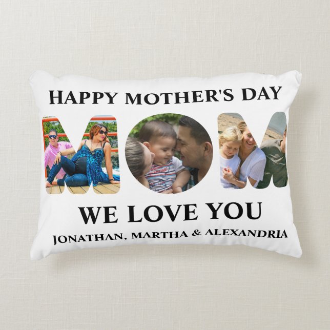 Create your own 3 photo collage Happy Mothers day Decorative Cushion (Front)