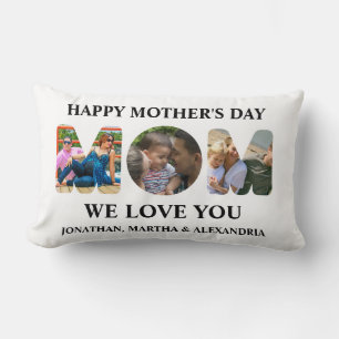 Create your own 3 photo collage Happy Mothers day Lumbar Cushion