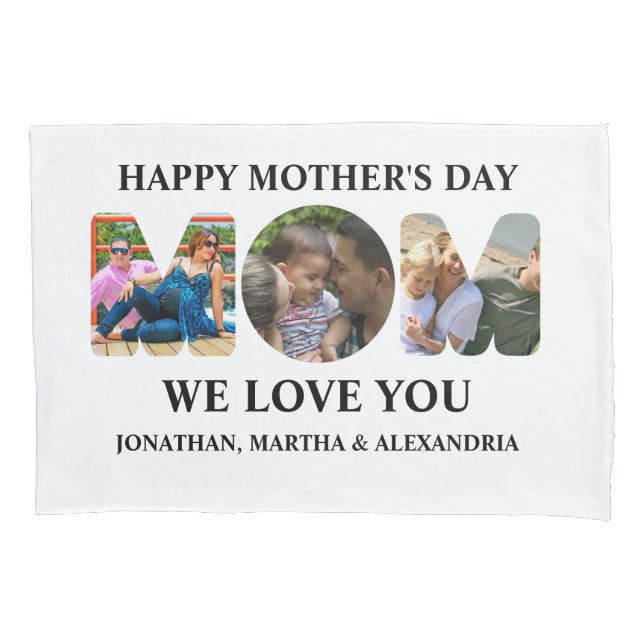 Create your own 3 photo collage Happy Mothers day Pillowcase (Front)