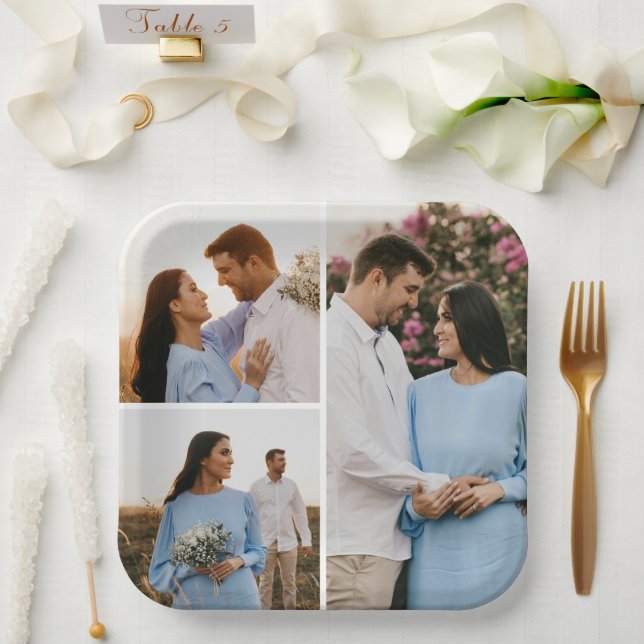 Create Your Own 3 Photo Collage Paper Plate (Wedding)