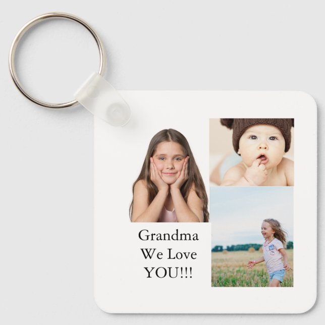 Create Your Own 3 Photo Collage | We Love Grandma  Key Ring (Front)
