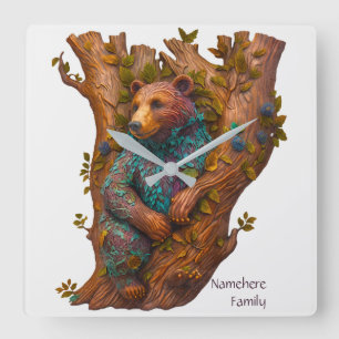 Create Your Own 3D Faux Bois Carved Wood Bear Square Wall Clock