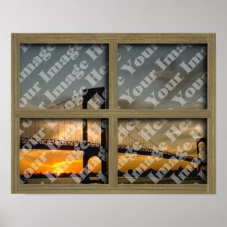 Create Your Own 4 Pane Light Brown Window Frame Poster