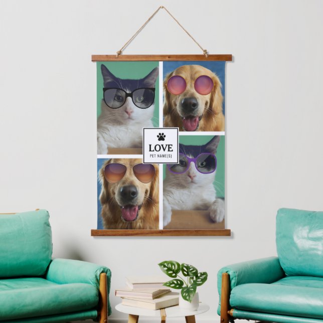 Create Your Own 4 Pet Photo Collage Hanging Tapestry (Living Room)