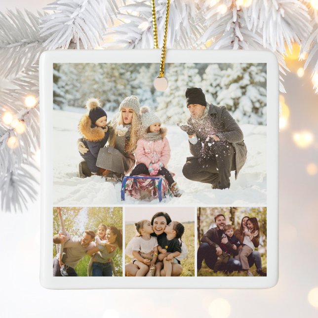 Create Your Own 4 Photo Collage Ceramic Ornament (Creator Uploaded)