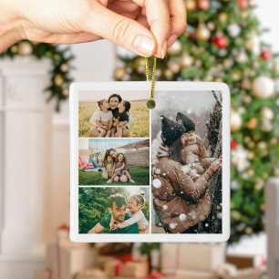 Create Your Own 4 Photo Collage Christmas Ceramic Ornament