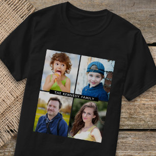 Create Your Own 4 Photo Collage Family Name  Black T-Shirt