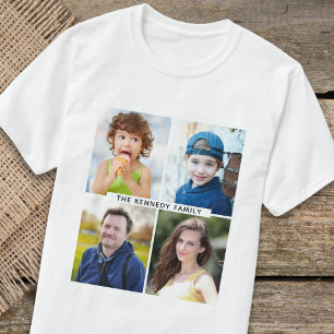 Create Your Own 4 Photo Collage Family Name   T-Shirt