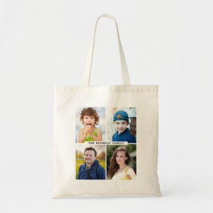 Create Your Own 4 Photo Collage Family Name Tote Bag