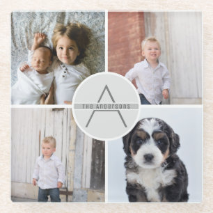 Create Your Own 4 Photo Collage Instagram Monogram Glass Coaster