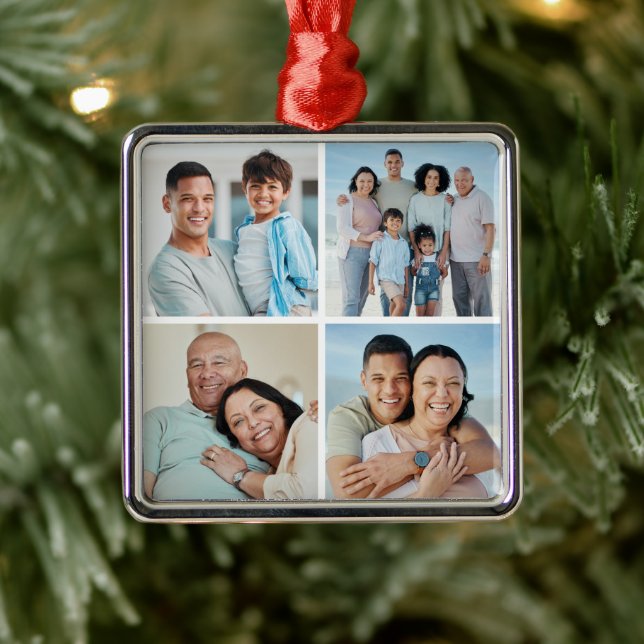 Create Your Own 4 Photo Collage Metal Ornament (Tree)