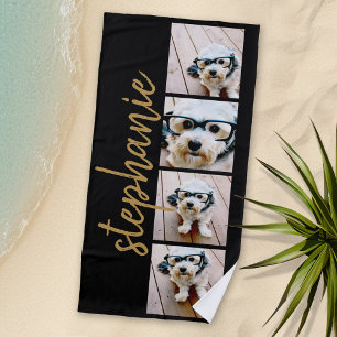 Create Your Own 4 Photo Collage - Script Name Beach Towel