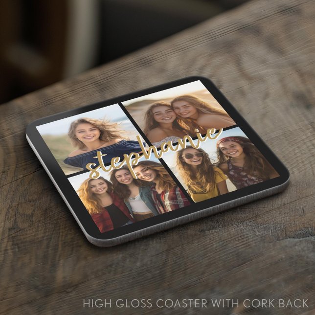 Create Your Own 4 Photo Collage - Script Name Coaster (Custom Photo Collage Coaster)