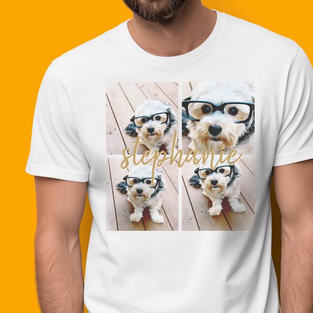 Create Your Own 4 Photo Collage - Script Name T-Shirt (Custom Photo T-shirt)