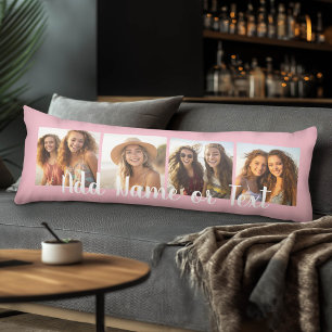 Create Your Own 4 Photo Collage Script Text - Pink Body Cushion