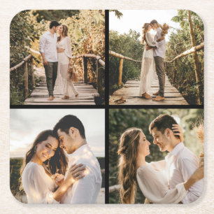 Create Your Own 4 Photo Collage Square Paper Coaster