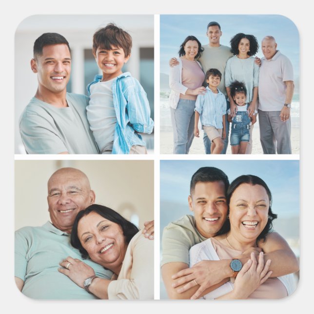 Create Your Own 4 Photo Collage Square Sticker (Front)