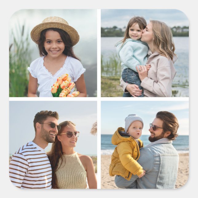 Create Your Own 4 Photo Collage Square Sticker (Front)