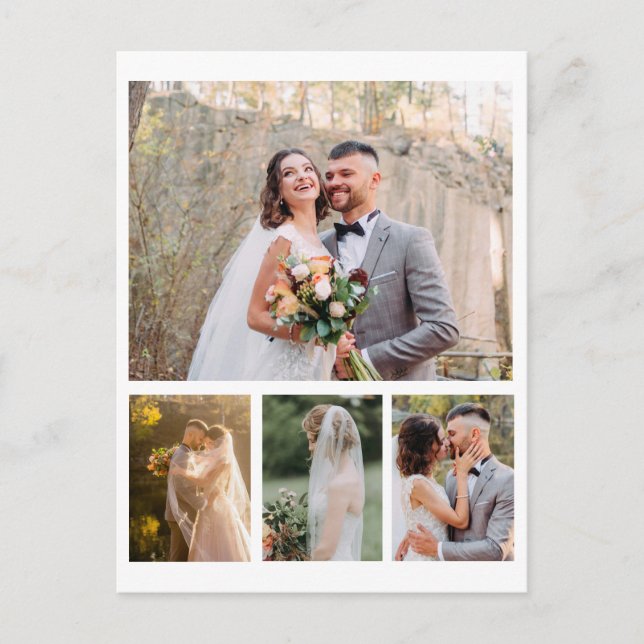 Create Your Own 4 Photo Wedding Collage Holiday Postcard (Front)