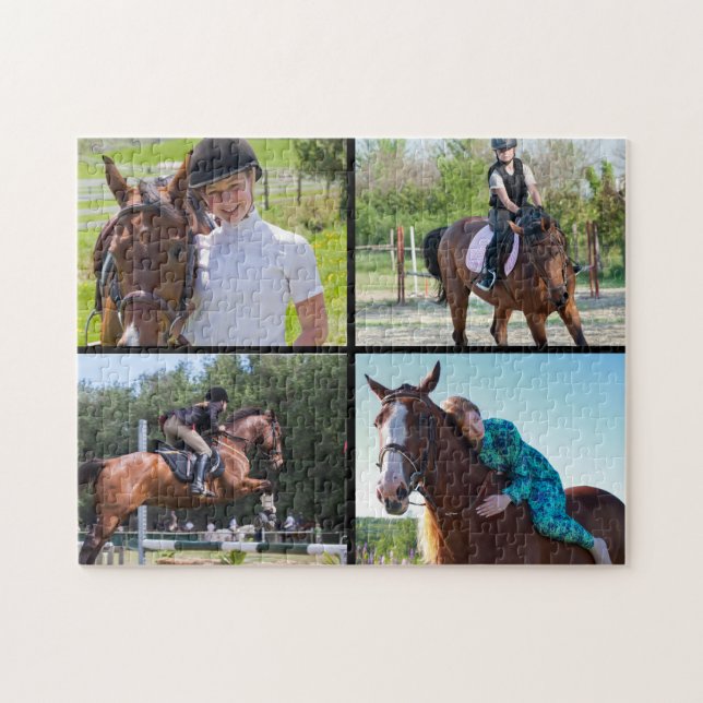 Create Your Own 4 Photos Collage Horse Black Jigsaw Puzzle (Horizontal)